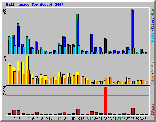 Daily usage for August 2007